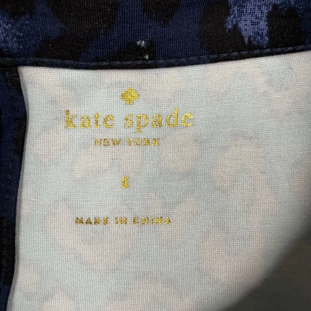 Kate Spade Fit Flare Dress Small Blue Leopard Print Lace Up Back Skater Preppy